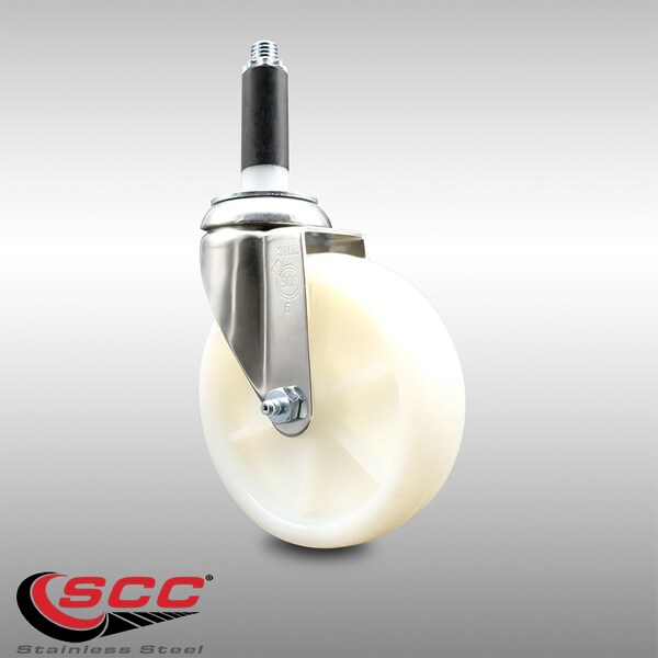5 Inch 316SS Nylon Wheel Swivel 7/8 Inch Expanding Stem Caster